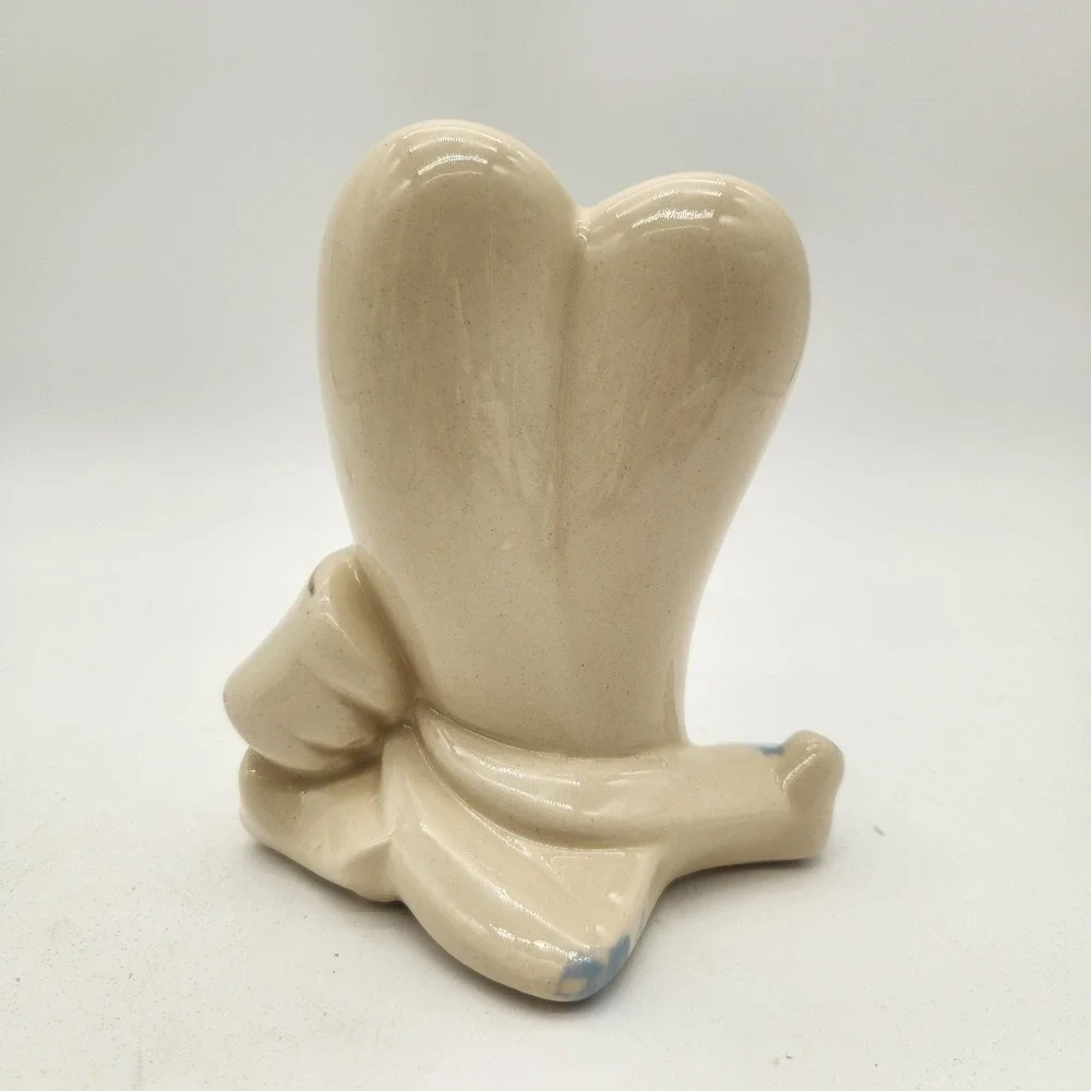 Vintage American Bisque Company Heart Shaped Ceramic Bow Vase Hand Painted Gold
